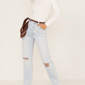 ROLLA'S Light Blue High-Rise Distressed Straight Jeans